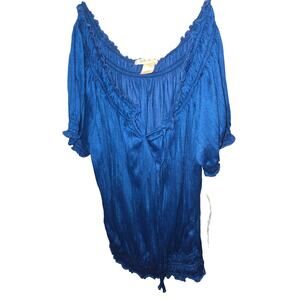 Belle du Jour Women's Blue Off Shoulder Peasant Top Blouse Size M NWT